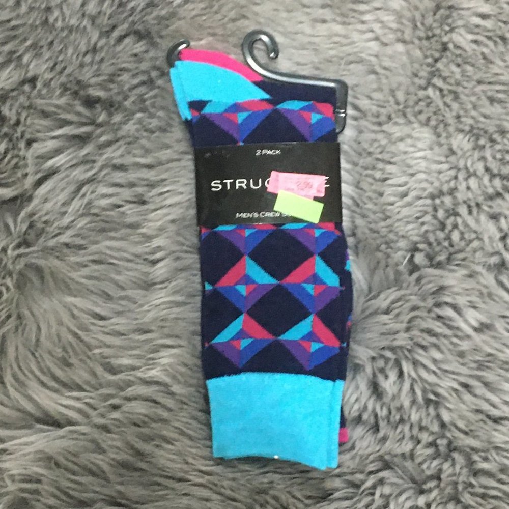 Structure | Men's Crew Socks | 2 Pack | Navy, Pink & Blue | Size 7-12